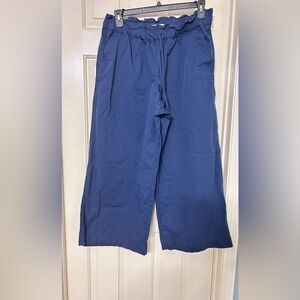 Loft Navy Blue Wide-Leg Cotton Drawstring Pants - L